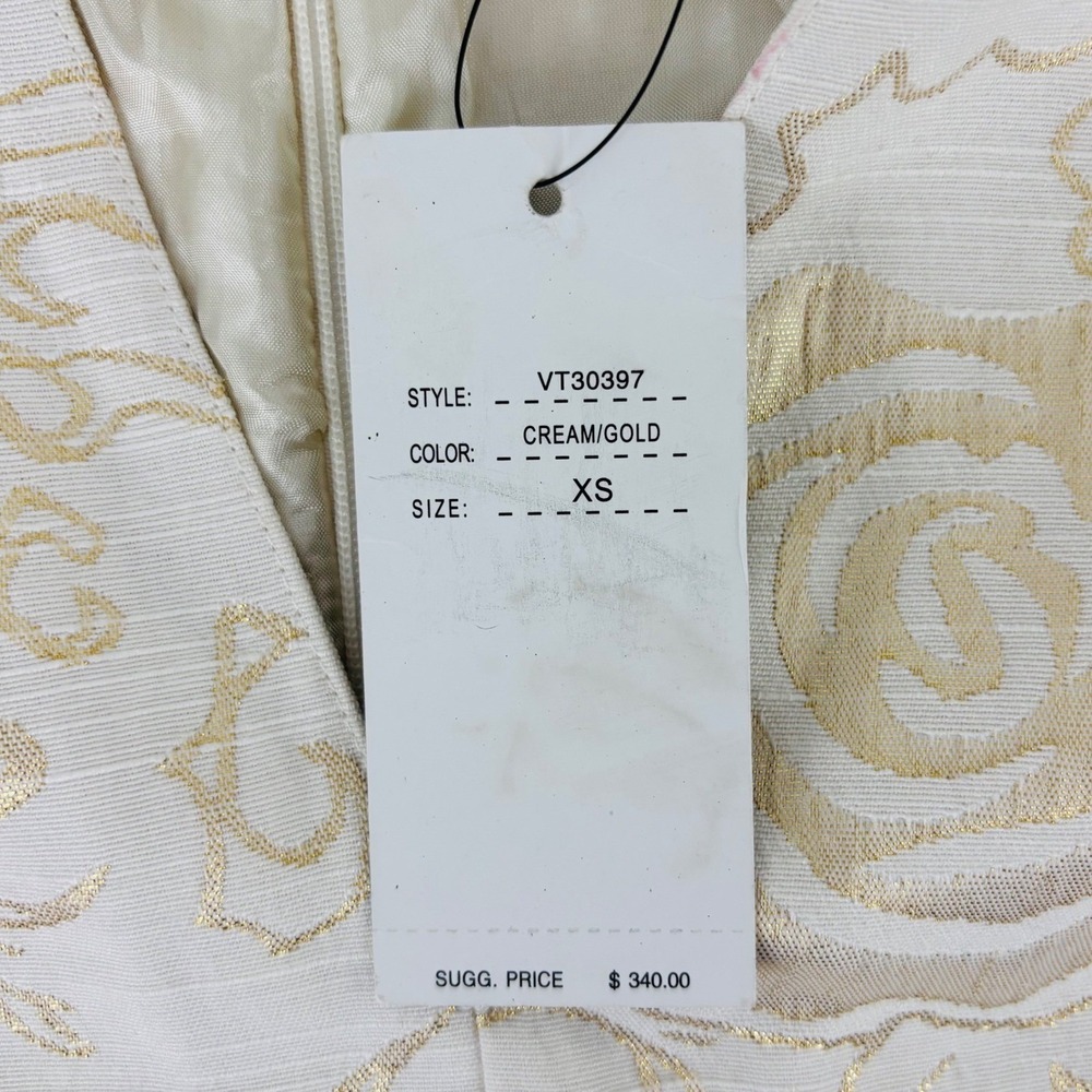 New Vertigo Paris Gold Floral Brocade Sheath Dress Metallic V-Neck Cocktail XS - Picture 9 of 12